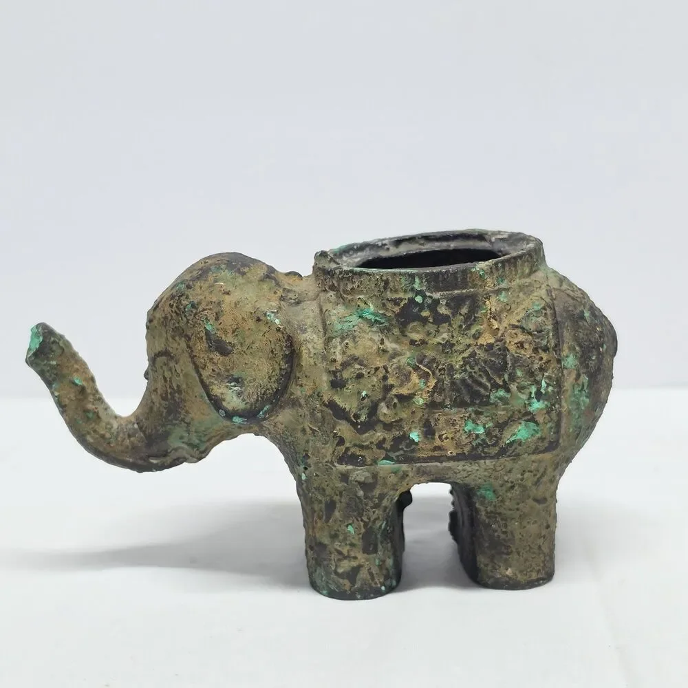 Antique Japan Bronze Gold Gilt Good Luck Elephant Incense Censer Patina NO LID!